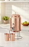 Shankar & Sons Yuvika 5 Liter Matka Wasserspender, reines Kupfer, 2 Kupfergläser, gesundheitliche Vorteile