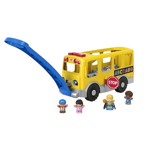Fisher-Price Little People autocarro escolar grande brinquedo de arraste com 4 figuras, bebés + 1 ano, versão em espanhol (GTL68)