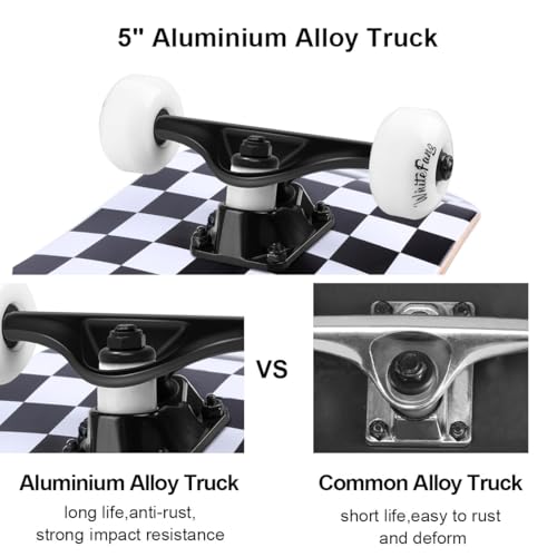 Image of WhiteFang Skateboards for Beginners, Complete Skateboard 31 x 7.88, 7 Layer Canadian Maple Double Kick Concave Standard and Tricks Skateboards for Kids and Beginners