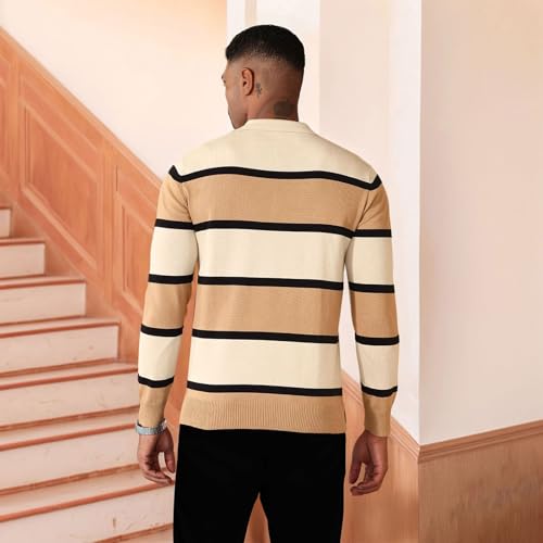 EDITCOZY Men Casual Polo Shirts Vintage Striped Golf Shirts Knit Rugby Shirt Lightweight Polo Sweater4