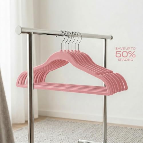 Image of Ginoya brothers Velvet Hangers,Non Slip Notched with Rose Gold Hook Coat /Suit Hangers,Space Saving 360 Degree Swivel Hook Clothes Hangers Wardrobe Hanger. (Peach, 40)