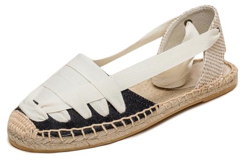 Image of Women's Espadrille FLat Sandals Closed Toe Ankle Wrap,Classic Lace Up Summer Dressy Flat Shoes