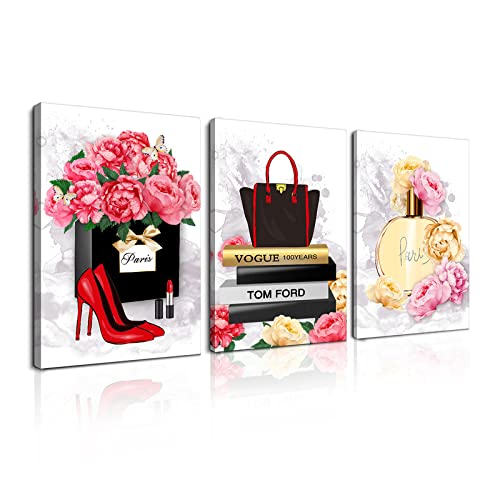 現代花香水 アートパネル 3枚セット 飾り絵 ポスター 壁掛け アートフレーム モダン アートボード インテリア 絵画 印刷された インテリア部屋飾り 壁掛け(A, 40cmX60cm)