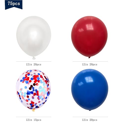 Image of 75pcs Red White and Blue Latex Balloons for 4th of July Decorations Independence Day Patriotic Anniversary 250th Memorial Day
