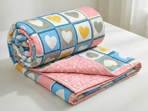 Image of VAS COLLECTIONS Ultrasonic 280 TC All Season King Size Bedspread /AC Blanket for Double Bed | Super Soft Quilted Bedcover /Rajai | Lightweight Durable Comforter | 80 x 90 Inches, Pink Blue