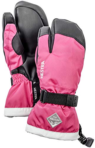 Hestra Gauntlet CZone Junior Glove - Waterproof, Insulated 3-Finger Snow Glove for Winter, Skiing, Playing in The Snow for Kids and Youth - Fuchsia/Ivory - 6