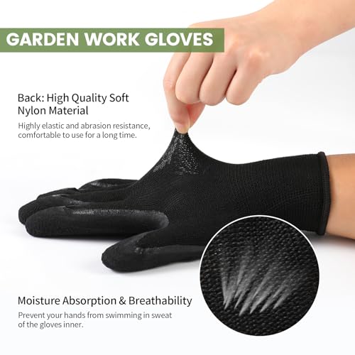 Pleneal Gardening Gloves for Women Men - 6/3 Pairs Garden Gloves with Grip, Latex Coated Working Glove, Medium Size