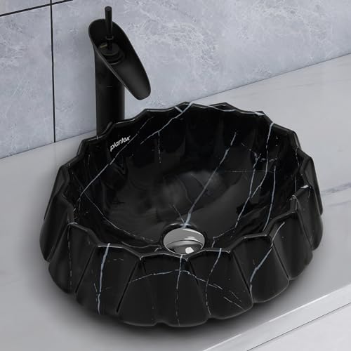 Image of Plantex Ceramic Basin for Bathroom /Table Top Wash Basin /Washbasin for Living Room /Restaurant (Marble Finish, 17 x 15 x 6 Inch)