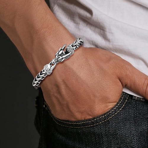 Stainless Steel Bracelet for Women, Ultra-small Size Dragon Viking Cuban Link, 10mm Width, 7.2 Inch Length, Fits Wrists up to 6 Inches Vintage Silver/Black Punk Jewelry Gifts 5