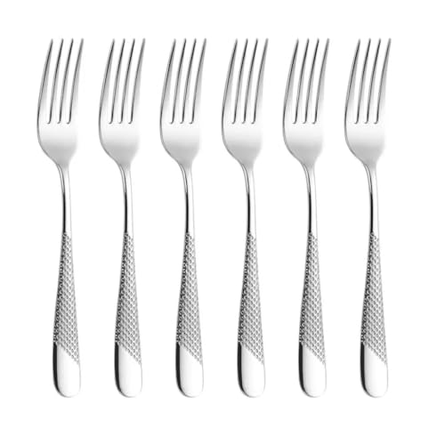 Image of Dinner Forks Set, Food Grade Extra-Fine Stainless Steel, Metal Cutlery Set for Home Kitchen Restaurant Hotel, Mirror Finish & Dishwasher Safe, Dessert Salad Forks (6 Pcs Big Fork, Silver)