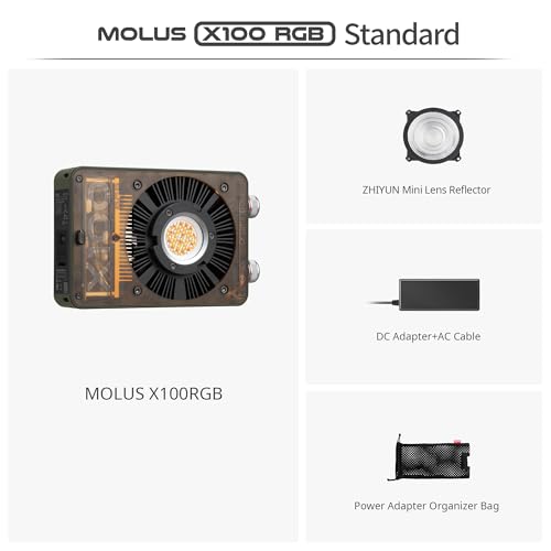Image of ZHIYUN MOLUS X100 RGB Standard 100W Video Light [Official] V2 Upgraded Version Professional Photography Light Portable Continuous Output Lighting 2500K~10000K CRI≥95 TLCI≥97 Only 384g (No Battery)