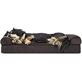 FurHaven Orthopedic Faux Fleece & Chenille Sofa-Style Couch Pet Bed for Dogs and Cats, Coffee, Medium