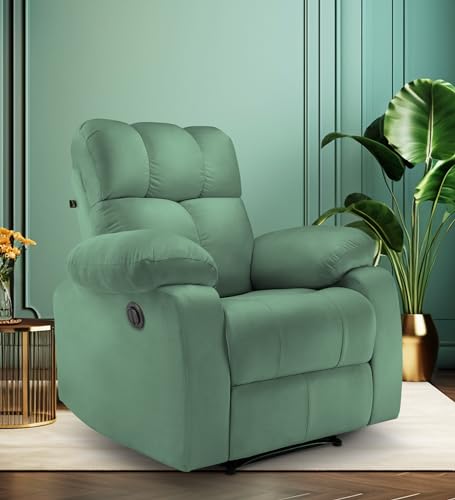 Image of Little NAP Helios Soft Suede Fabric Single Motorized Standard Recliner | Padded 1 Seater Aaram Sofa | Relaxing Chair for Home Office Living Bed Room | Green