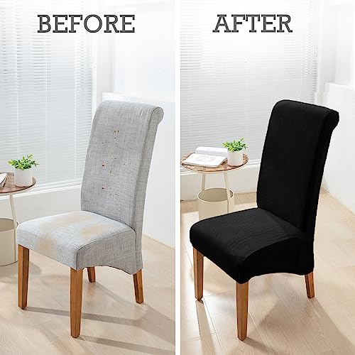 Image of HOKIPO Velvet Chair Covers for Long Back Dining Chair, Set of 2, Black (AR-4760-BLK*2)