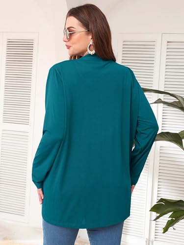 Image of AusLook Plus Size Lightweight Cardigans for Women Open Front Pockets Jacket | 1X-5X,Soft Stretch,Long Sleeve,Longline Coverage,Dress Jeans Layer,Work Travel Style,Spring Fall Wear