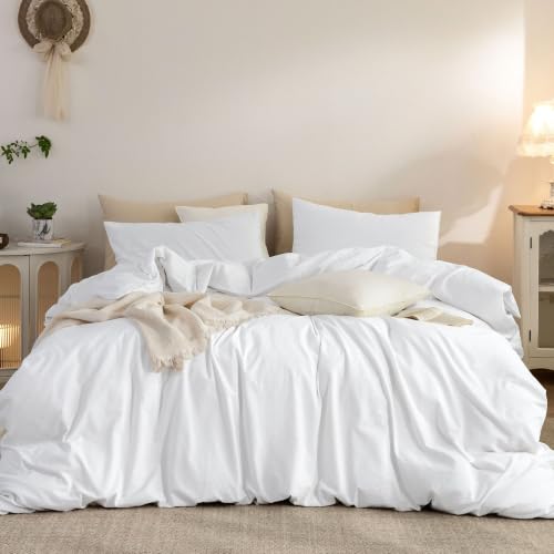 ELIMMO Duvet Cover Set 100% Washed Cotton Linen Feel 3‑Pcs Oversized King