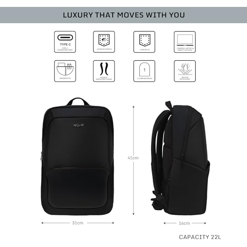 Image of F Gear Auronix 22L Premium Black Tech Laptop Backpack with Type-C Charging Port|2 Pockets &1 Hidden Pocket|Fits 17-inch Laptop & Tablet|Water-Resistant, Premium Office & Travel Backpack|Men & Women
