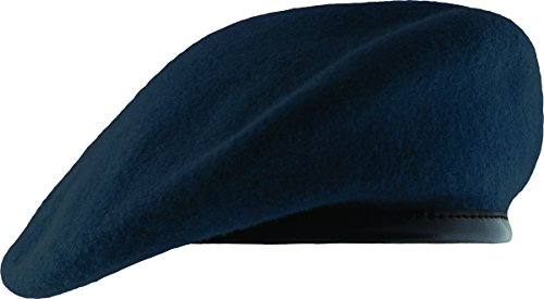 Unlined Beret with Leather Sweatband (7 1/4, Academy Blue)