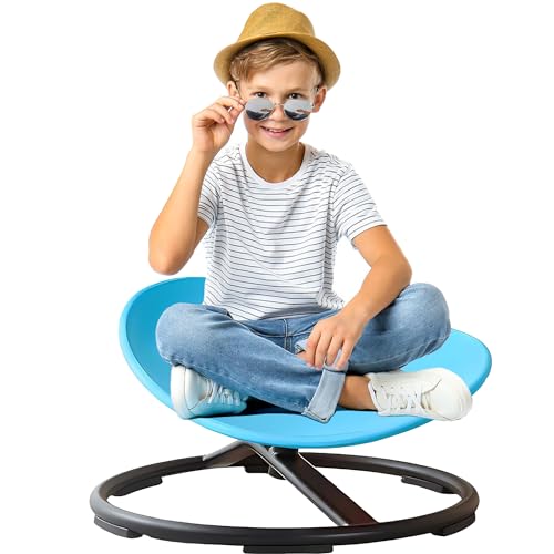 UIIKOLB Kids Sensory Spinning Chair, Sit and Spin Toy, Autistic Childs Swivel Chair, Training Body Coordination, Metal Base Non-Slip Indoor and Outdoor Activity Toys (Blue)