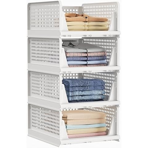 HOMIDEC 4 Pack Stackable Storage Boxes Cover