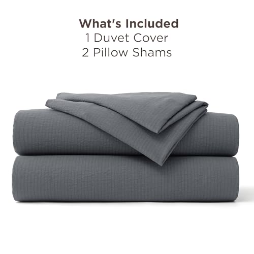 Image of Bedsure Textured Duvet Cover Queen Size - Cotton-Like Polyester Jacquard Duvet Cover Set for All Seasons - 3 Pieces Soft Bedding Set with 2 Pillow Shams, NO Comforter (Dark Grey, Queen, 90 inchx90 inch)