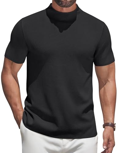 COOFANDY Men's Mock Turtleneck Sweater Short Sleeve Casual Knitted T-Shirts Thermal Tops Solid Basic Tee