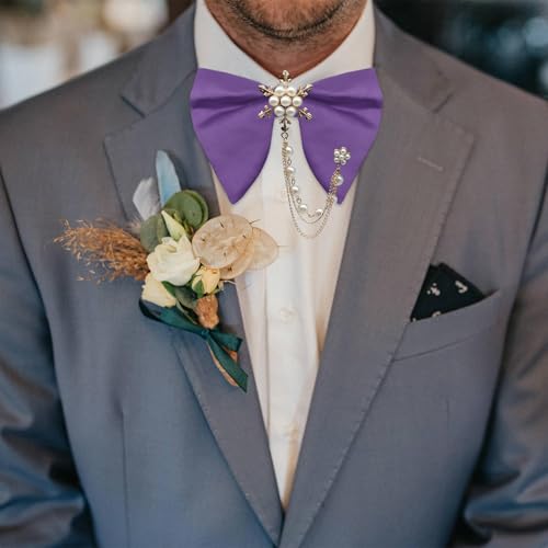 Image of Oversized Bow Ties for Men, Adjustable Bow Tie Pre-tied Bowties Pearl Decoration Bowtie for Tuxedo Wedding Party Prom