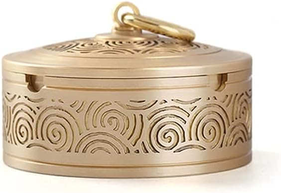 Round Brass Car Ashtray with Lid, Large Portable Ash Tray, Garden Weed Ashtray, Cigarette Ashtray for Outdoor Use Ash Holder for Smokeless Outside Wind Cool Ashtray (B)