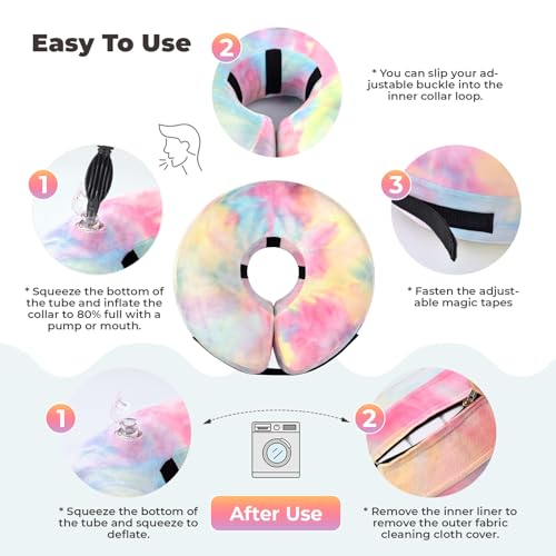 Image of Dog Cone, Uadonile Inflatable Cone Collar for Dogs and Cats, Dog Neck Collar Recovery E-Collar Alternative After Surgery, Elizabethan Collar for Dogs Recovery(Tie-dye Pink Blue, S)