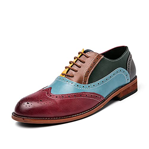 Zapatos de Vestir de Cuero con Cordones para Hombres, Oxford Transpirables de Corte Bajo Coloridos Brogue con Punta para Fiesta