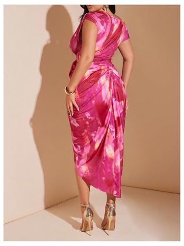 Image of Floerns Women's Plus Size Asymmetrical Neck Long Dress Ruched Slit Hem Cocktail Dress
