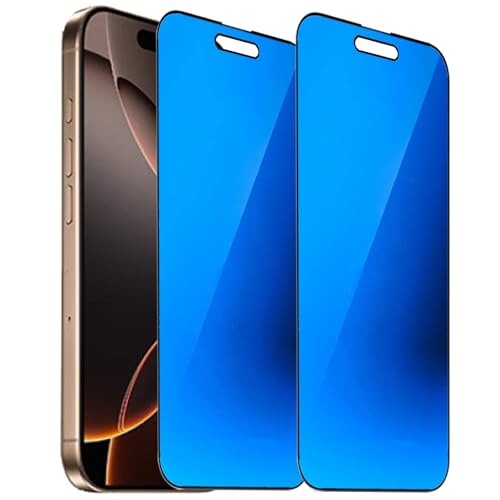 BWEDXEZ 2 Pack Anti-Blue Privacy Tempered Glass for iPhone 16 Pro Max Mirror Anti-Spy Screen Protector Film Electroplated Blue 6.9 inch