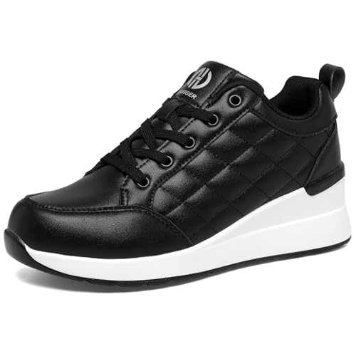 GURGER Zapatillas de Cuña para Mujer Bambas Cuña Zapatos Deportivas Ligeras y Transpirable Wedge Plataforma Sneakers Negro 38