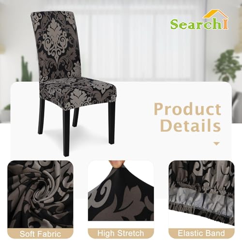 Image of SearchI Dining Room Chair Covers Slipcovers Set of 6, Spandex Super Fit Stretch Removable Washable Kitchen Parsons Chair Covers Protector for Dining Room,Hotel,Ceremony,Black /Brown