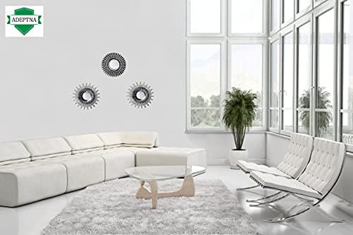 ADEPTNA Round Sunburst Wall Hanging Decorative Mirror set of 3 - Small Mirrors and Shabby Chic Style for Bedroom Living Room Dinning Room  Lovely Gifts for Women and Mums (SILVER ANTIQUE)
