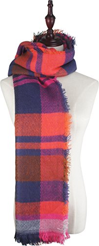 VIVIAN & VINCENT Women\'s Plaid Blanket Winter Scarf Warm Wrap Oversized Shawl Cape Pink Blue