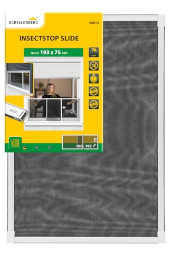 Schellenberg 50812 Insektenschutz Schiebe-Fenster Insectstop Slide für Fenster mit Rollläden, Fliegengitter zum Schieben maximal 193 x 75 cm, weiß