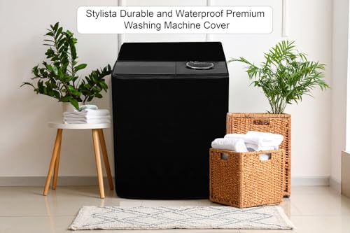 Image of Stylista Waterproof and Dustproof Polyester Washing Machine Cover Compatible for Godrej 7 Kg Semi-Automatic Top Loading WS EDGE CLS 70 5.0 PN2 GPGR, Black