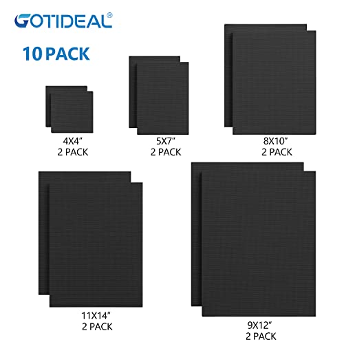 Image of GOTIDEAL 10Pcs Black Stretched Canvases for Painting, Multi Pack 4x4 inch, 5x7 inch, 8x10 inch,9x12 inch, 11x14 inch Set of 10, Primed 100% Cotton Artist Blank Canvas Boards for Painting, Acrylic Pouring, Oil Paint Art