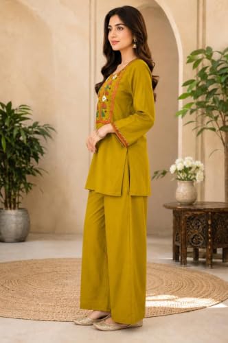 Image of Women's Embroidered Kurta Palazzo Set | Ethnic Co-Ord Set with Printed Design | Casual Traditional Outfit.