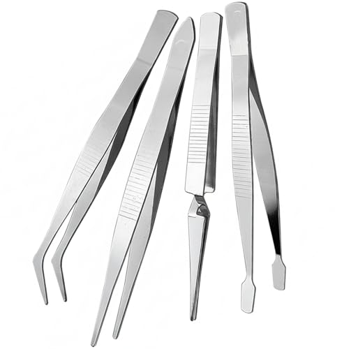 Image of 4-Pack Craft Tweezers, Tweezers Set and Model Tweezers Set, Precision Stainless Steel Self-Locking Hobby Tools for Jewellery Making, Electronics and Stone Setting, Silver