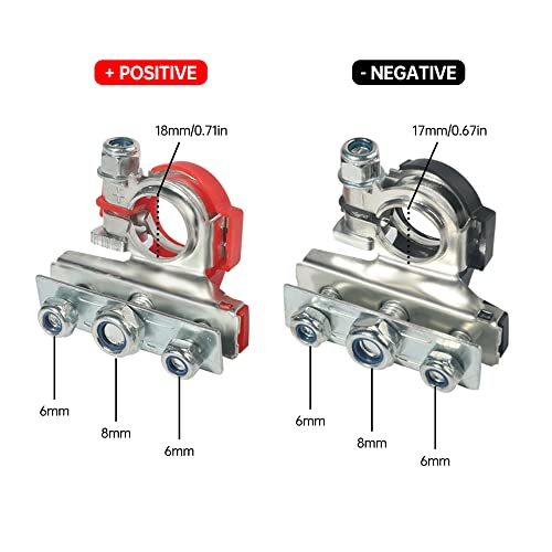 2 Pack Battery Terminal Connectors,12V Automotive Top Post Battery Wire Cable Terminals Clamp Connectors Kit,Car 3 Way Battery Terminals,Positive and Negative, Applicated in Car,Boat, Van and More