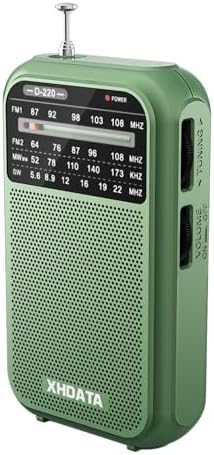 XHDATA D-220 FM Radio for Home Portable MW Shortwave Receiver Battery Operated Small Pocket Speaker Excellent Reception Emergencies Green