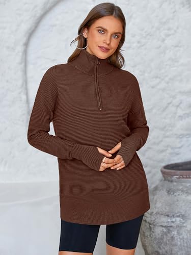 Image of PRETTYGARDEN Womens Long Sleeve Quarter Zip Pullover Sweater