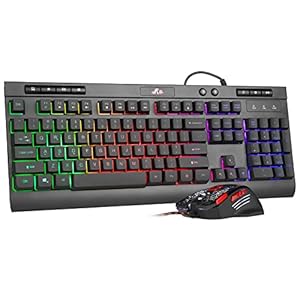 Rii Wired Gaming Keyboard and Mouse Combo,Mechanical Feel Full Size LED Keyboard, RGB 2400 DPI Mice, for Gaming or Working/Office(RK900)