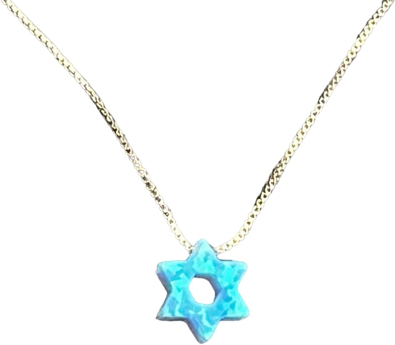 Star of David Necklace - Magen David Sterling Silver or 14kt Gold Filled with Opal Charm - Jewish Heritage Jewelry