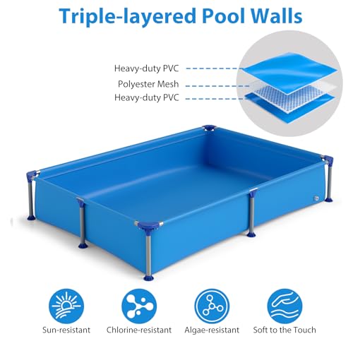 SOARS Rechteckiger Rohrpool, Aufstellpool 228 X 159 X 42 CM, Metallstruktur, langlebiges PVC, mit Filter, für Kinder ab 3 Jahren, Blau