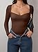 CHYRII Womens Sexy Square V Neck Bodysuit Tops Fall Fashion Long Sleeve Going Out Tops Coffee XS