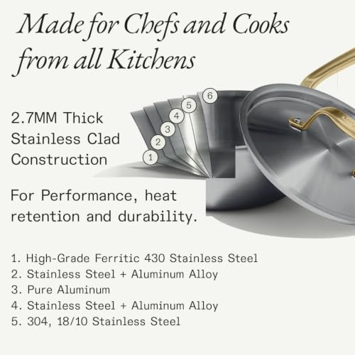 Image of Made In Cookware - 5 Quart Stainless Steel Saucier Pan (Antique Brass) - 5 Ply Stainless Clad - Professional Cookware - Crafted in Italy - Induction Compatible