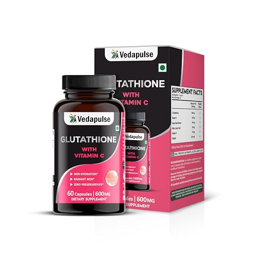 Vedapulse Glutathione with Vitamin C, Grape Seed Extract, Alpha Lipoic Acid, Vitamin E & Biotin | Skin Radiance, Hydration & Antioxidant Support | 60 Capsules